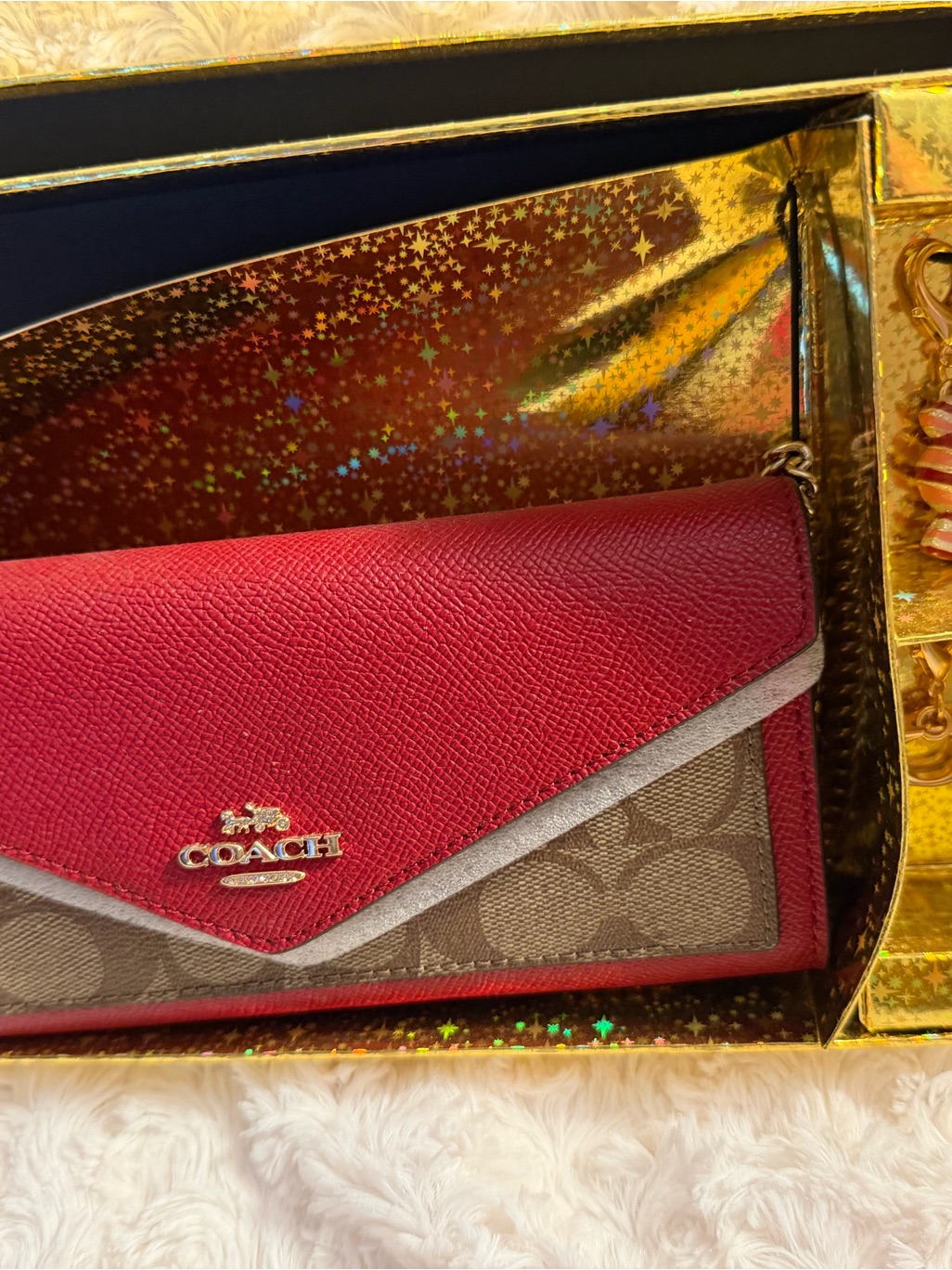 Coach Red And Beige Signature Canvas Envelope Wallet
